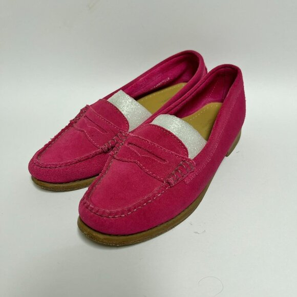 GH Bass Weejuns Suede Leather Fuchsia Pink Penny Loafers - Picture 3 of 7